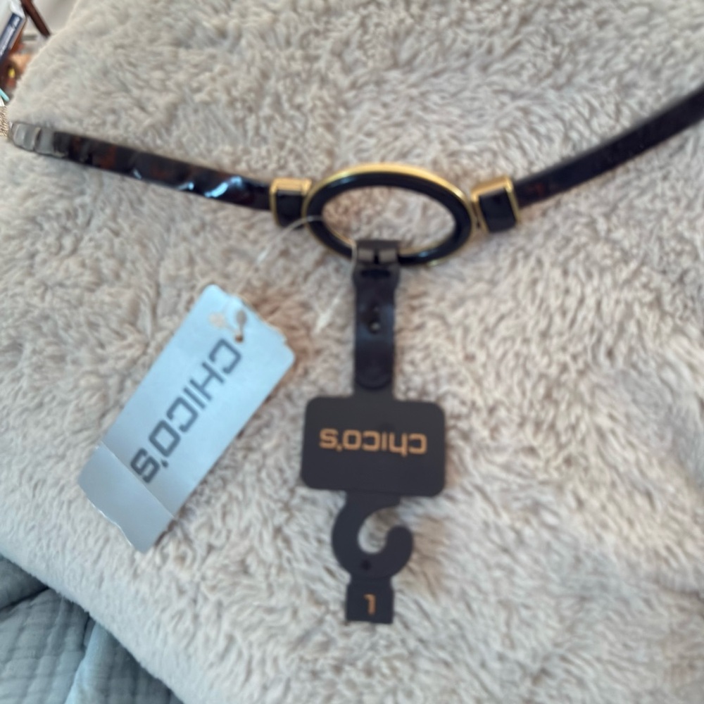 Chico's Black Belt with Gold Ring Detail